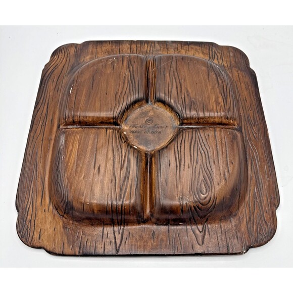 Vintage Treasure Craft Serving Tray Divided Platter MCM Green/Turquoise 13.5” - Picture 9 of 12